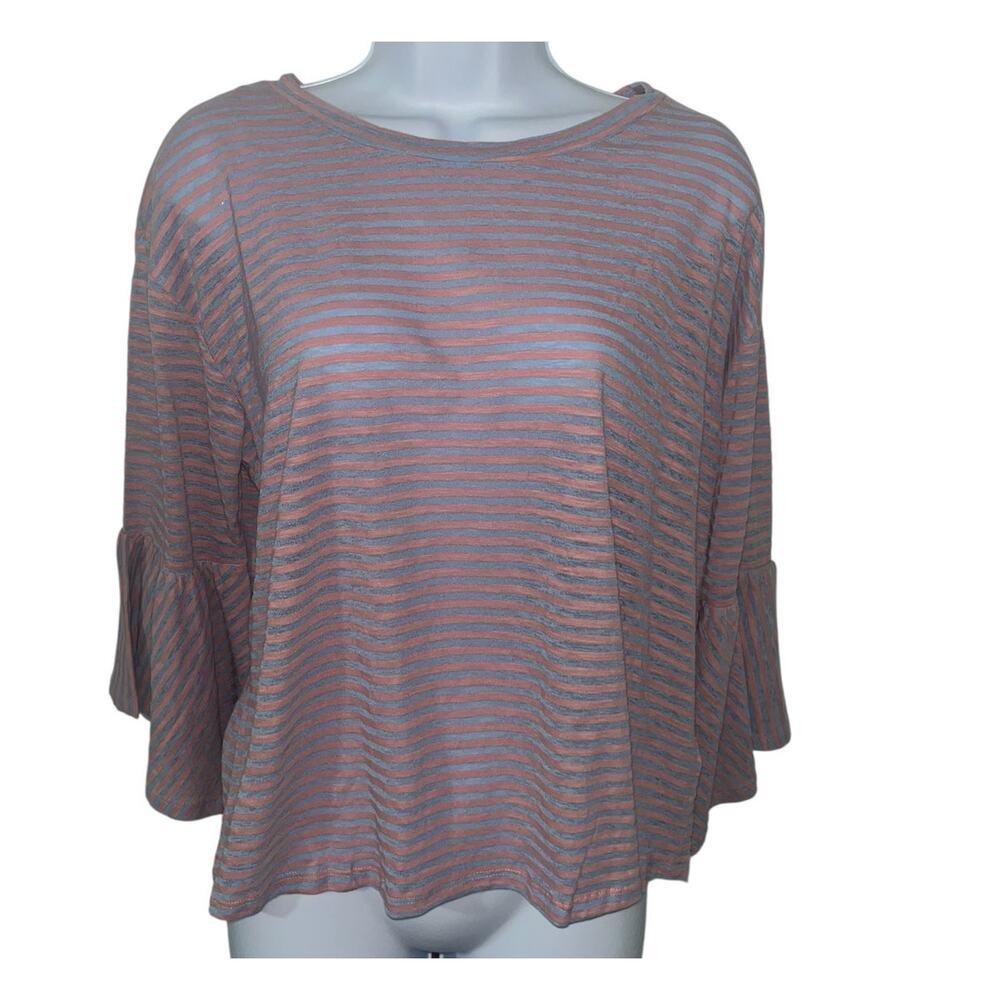 NWT Umgee Pink & Gray Striped Boho Top – Size Medium Fits Up to Large